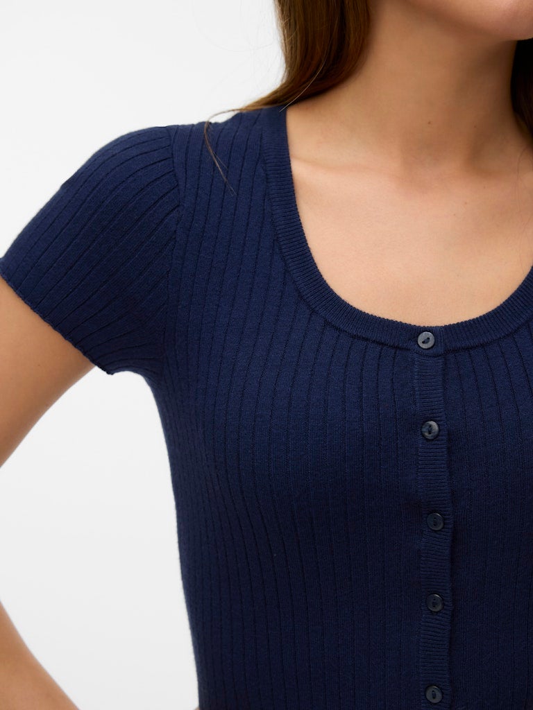 VERO MODA VMGOLD RIB SS U-NECK BUTTON TOP - Image 4