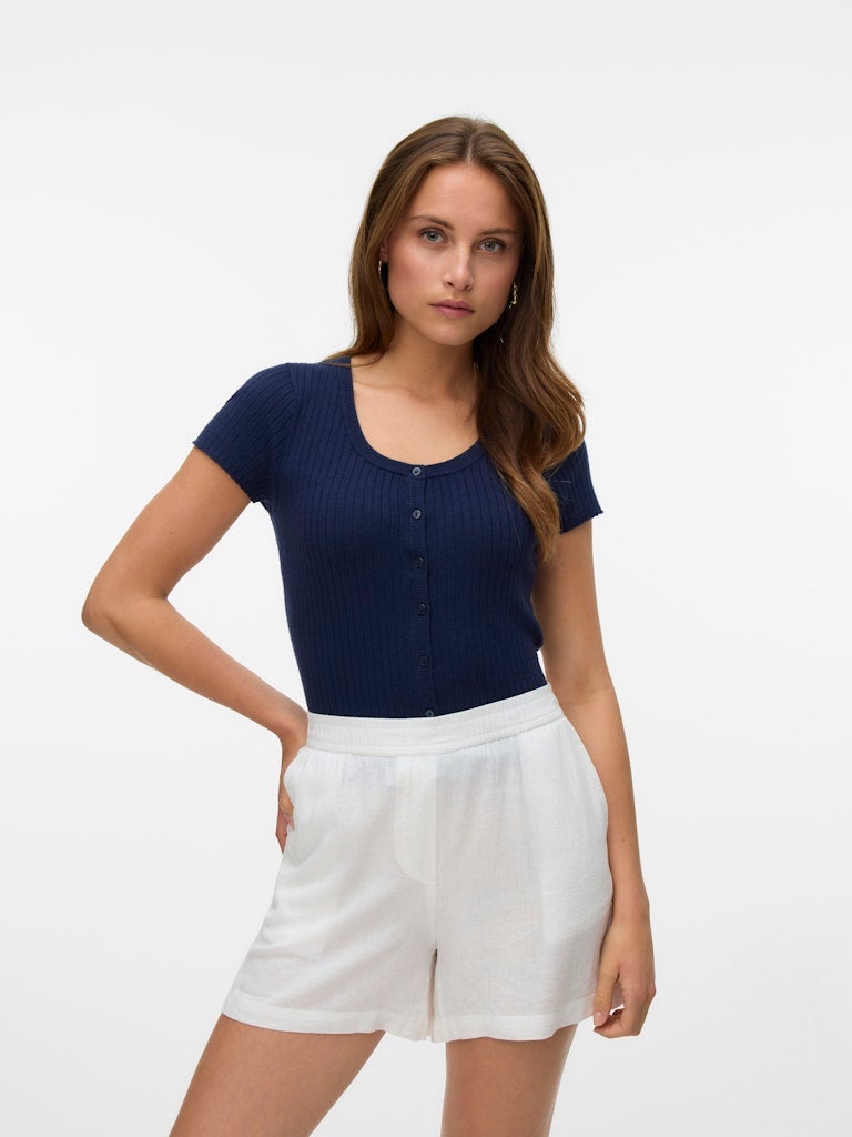 VERO MODA VMGOLD RIB SS U-NECK BUTTON TOP - Image 2