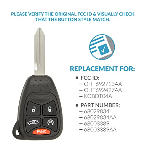 Keyless2Go Replacement for 5 Button Remote Key w/Trunk for Select Jeep OHT692427AA KOBDT04A - Image 4