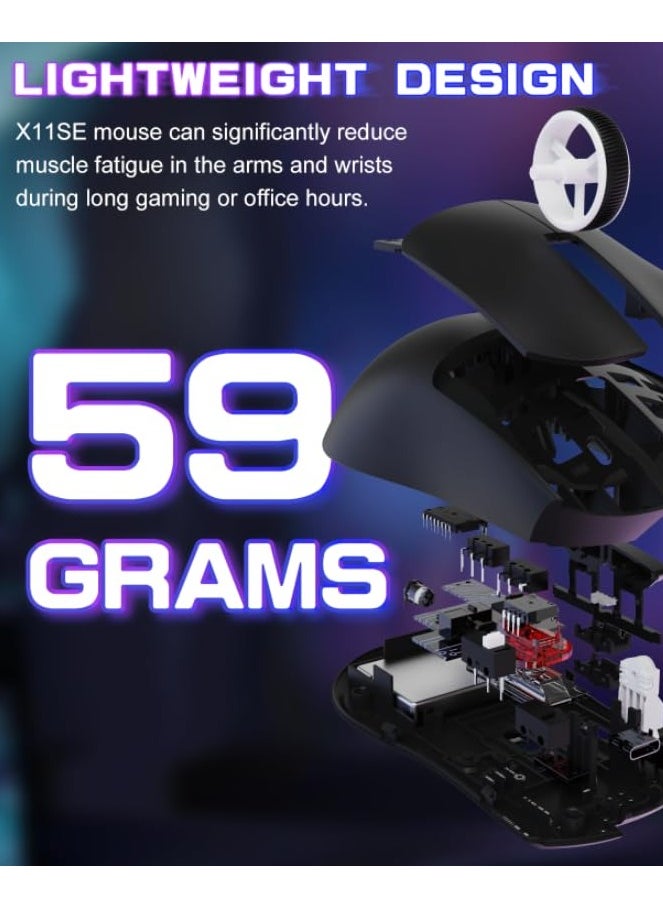 Attack Shark X11SE Ultra-Light Wireless Gaming Mouse, Tri-Mode-2.4G/USB-C Wired/BT, PixArt PAW3311 Gaming Sensor, 22KDPI, 5 Programmable Buttons for Laptop, PC, Mac Gamer (Black&Sticker)  - Image 2