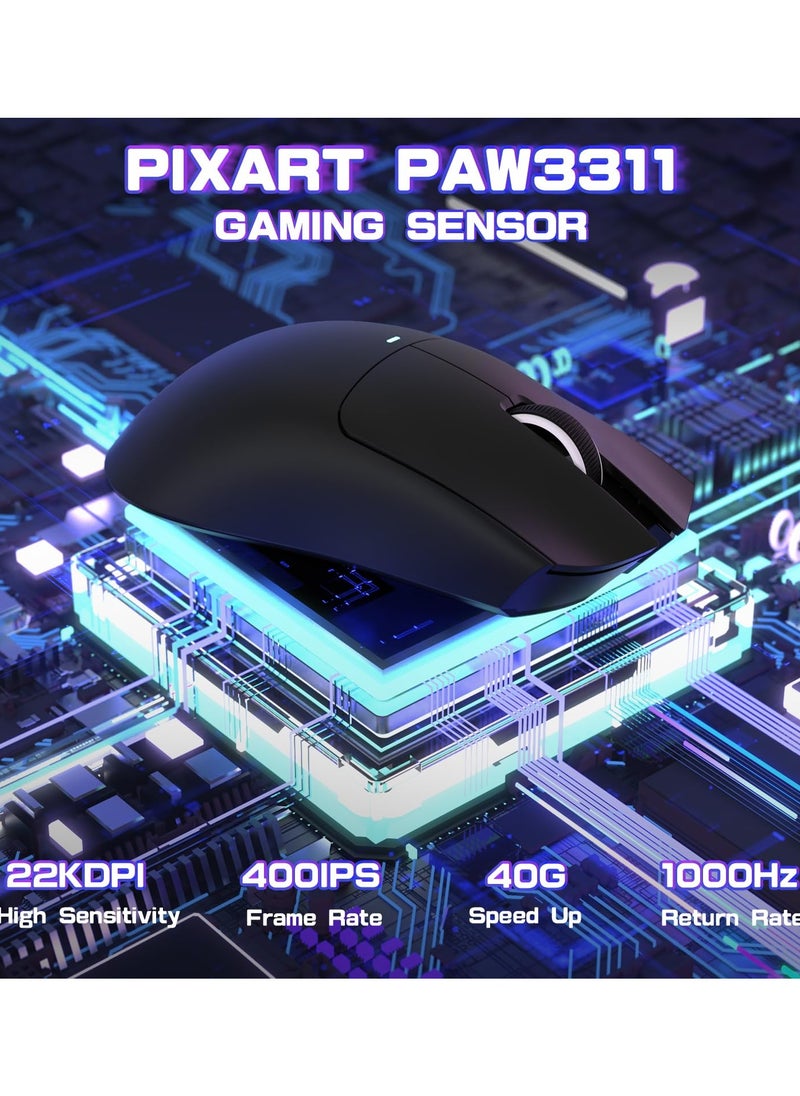 Attack Shark X11SE Ultra-Light Wireless Gaming Mouse, Tri-Mode-2.4G/USB-C Wired/BT, PixArt PAW3311 Gaming Sensor, 22KDPI, 5 Programmable Buttons for Laptop, PC, Mac Gamer (Black&Sticker)  - Image 3
