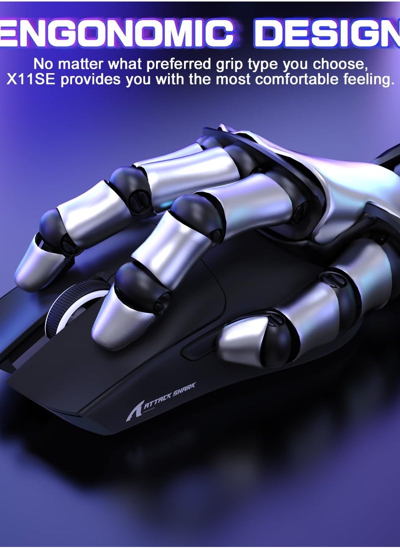 Attack Shark X11SE Ultra-Light Wireless Gaming Mouse, Tri-Mode-2.4G/USB-C Wired/BT, PixArt PAW3311 Gaming Sensor, 22KDPI, 5 Programmable Buttons for Laptop, PC, Mac Gamer (Black&Sticker)  - Image 4