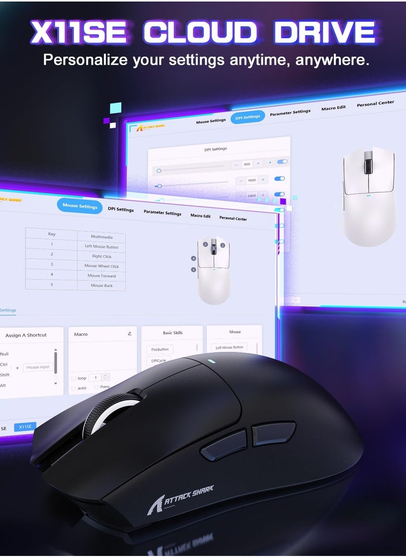 X11SE Ultra-Light Wireless Gaming Mouse, Tri-Mode-2.4G/USB-C Wired/BT, PixArt PAW3311 Gaming Sensor, 22KDPI, 5 Programmable Buttons for Laptop, PC, Mac Gamer (Black&Sticker)