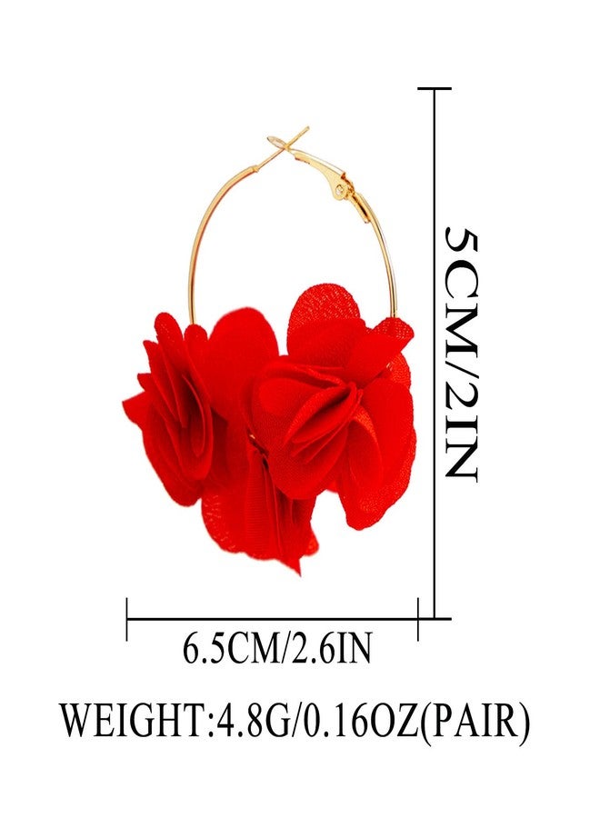 Aksod Christmas Flower Earrings Red Rose Floral Earrings Dangle Lightweight Fabric Circle Hoops Xmas Holiday Earring Jewelry for Women (Red) - Image 4