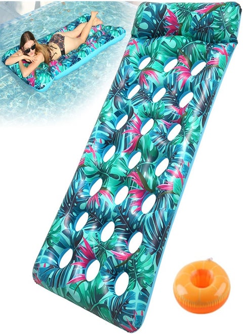 Inflatable Pool Floats Adult Heavy Duty, 74X34in Oversized Pool Float Lounger Floating Chair Raft with Headrest Cup Holder, Cooling Pool Lounge Lake Lounge Tanning Floats Summer Beach Outdoor