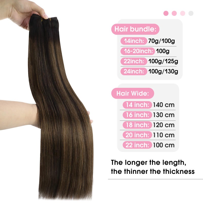 YoungSee Weft Hair Extensions Brown Balayage Straight Weft Hair Extensions Human Hair Ombre Sew in Extensions Dark Roots to Medium Brown Highlights Remy Hair 20Inch 100G - Image 2