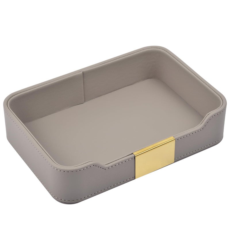 RHCSZ Luxury Leather Valet Tray Desktop Storage OrganizerBedside Vanity Catchall Tray Nightstand Caddy Holder for CosmeticJewelryWatchKeysPhoneWalletRemote ControllerPenGray