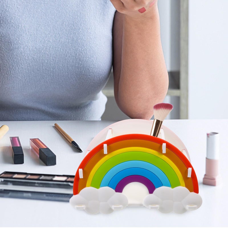Silicone Rainbow Desk Organizer 3 Compartment Pen Pencil Makeup Brush Storage Box - Image 4