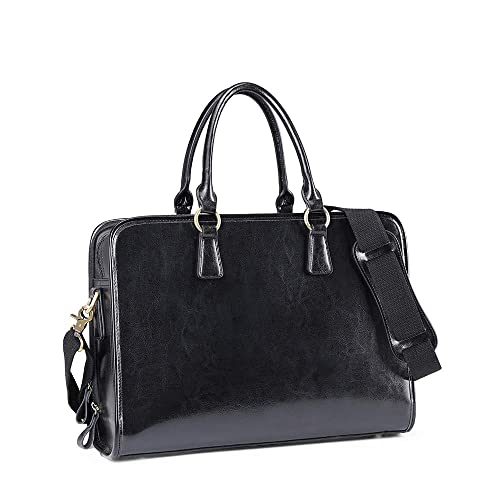 Kattee Genuine Leather Briefcase for Women, Large Capacity Laptop Bag with Luggage Tag - Image 1