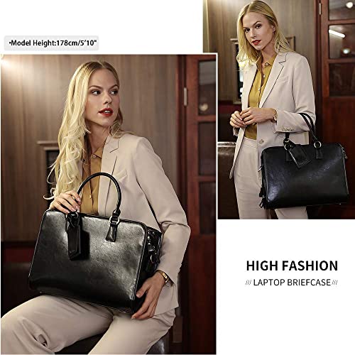 Kattee Genuine Leather Briefcase for Women, Large Capacity Laptop Bag with Luggage Tag - Image 2