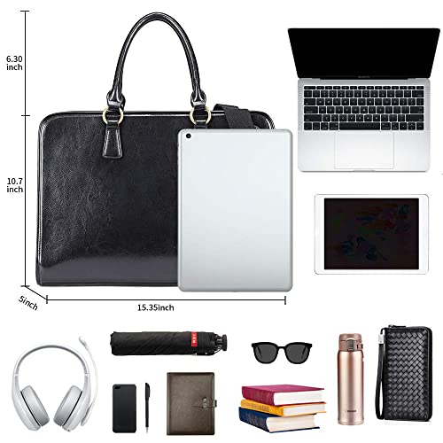 Kattee Genuine Leather Briefcase for Women, Large Capacity Laptop Bag with Luggage Tag - Image 3