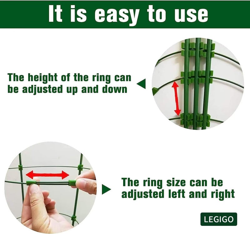 Legigo Legigo 3 Packs Plant Support Cages Tomato Cage for Garden- 18 Inch Adjustable Garden Cucumber Trellis Plant Stakes, Trellis Support Rings for Climbing Plants, Pots, Indoor Plants with 10 Plant Clips  - Image 4