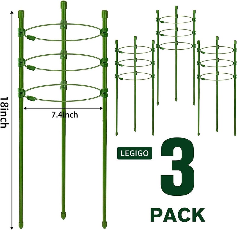 Legigo Legigo 3 Packs Plant Support Cages Tomato Cage for Garden- 18 Inch Adjustable Garden Cucumber Trellis Plant Stakes, Trellis Support Rings for Climbing Plants, Pots, Indoor Plants with 10 Plant Clips  - Image 2
