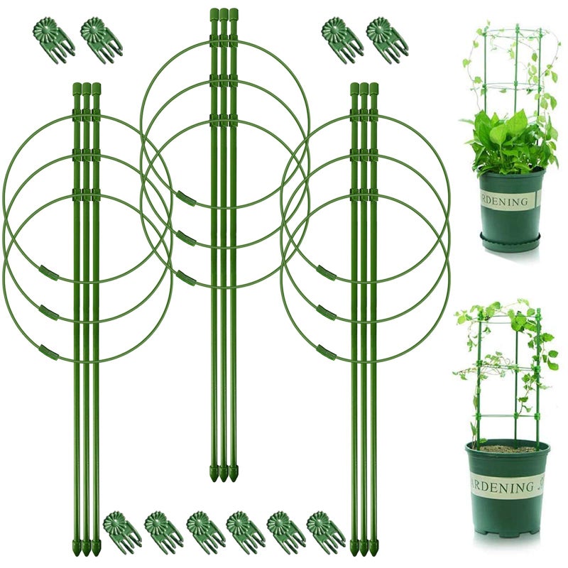 Legigo Legigo 3 Packs Plant Support Cages Tomato Cage for Garden- 18 Inch Adjustable Garden Cucumber Trellis Plant Stakes, Trellis Support Rings for Climbing Plants, Pots, Indoor Plants with 10 Plant Clips  - Image 1