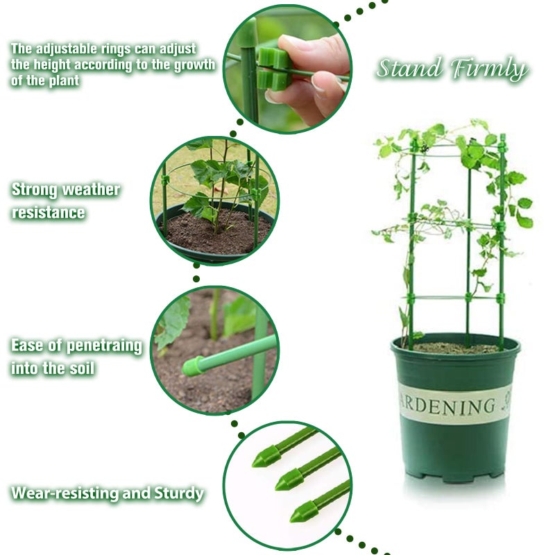 Legigo Legigo 3 Packs Plant Support Cages Tomato Cage for Garden- 18 Inch Adjustable Garden Cucumber Trellis Plant Stakes, Trellis Support Rings for Climbing Plants, Pots, Indoor Plants with 10 Plant Clips  - Image 3
