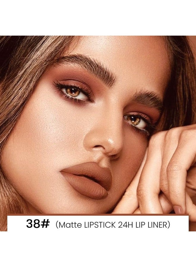 evpct 1Pcs Brown Matte Lip Liner And Lipstick Combo Set Kit For Women, Dnm Magic Neutral Lipstick 24 Hours Original Lipstick And Lips Liner Pencil Stain Gloss Plumper Makeup Long Lasting Waterproof 38 - Image 2