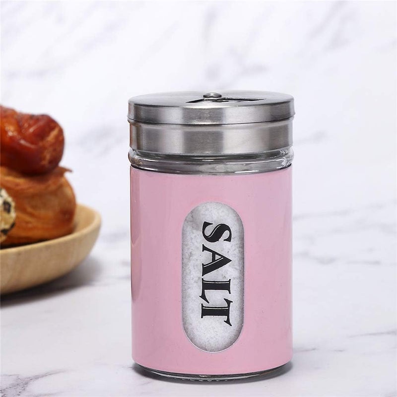 STJKBDFC Salt and Pepper Shakers Stainless Steel and Glass Set with Adjustable Pour Holes (Pink) - Image 4