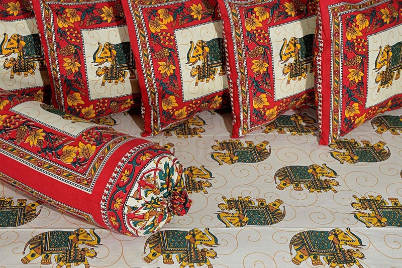 AMLEXTTRIZ Special Animal Printed Pure Soft Cotton Diwan Cover Set 8 Pcs Set 5 Cushion Cover2 Bolster Cover1 Bedsheet RED - Image 2