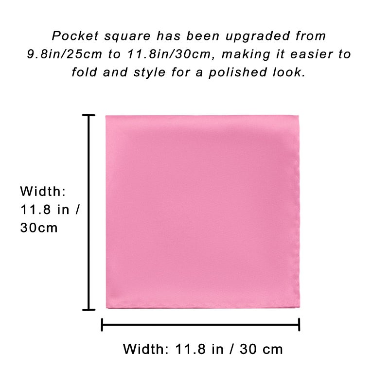 PenSee Men's Pink Tie Set Solid Pure Color 3.15" (8CM) Classic Formal Plain Necktie and Pocket Square Set For Men - Image 5