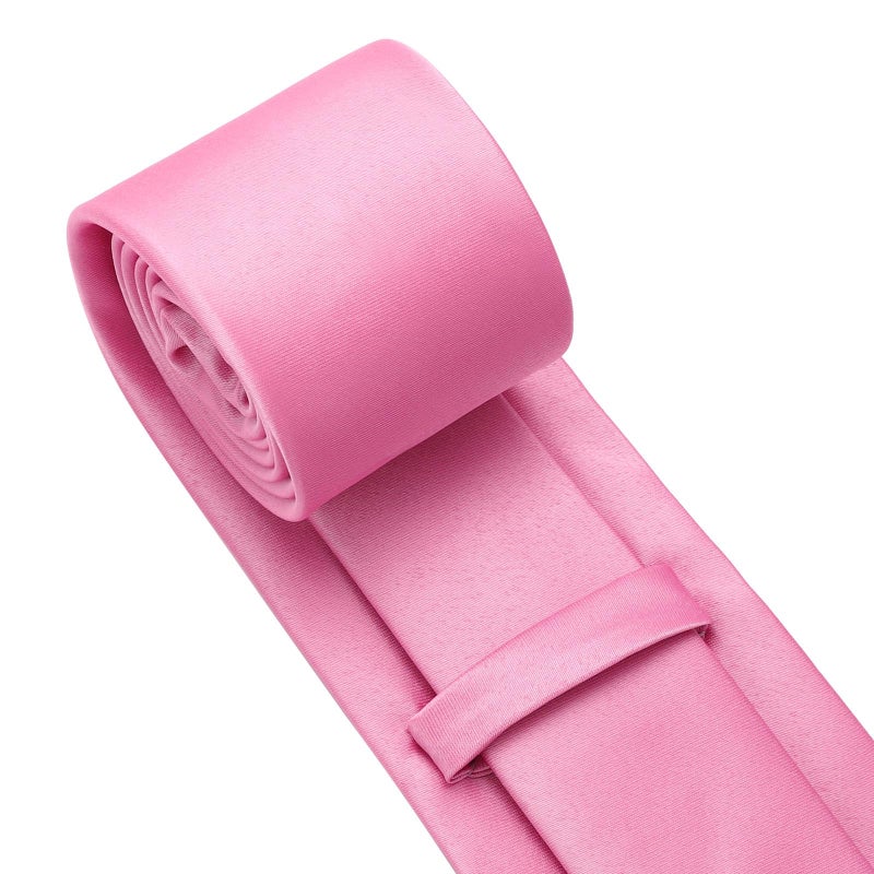 PenSee Men's Pink Tie Set Solid Pure Color 3.15" (8CM) Classic Formal Plain Necktie and Pocket Square Set For Men - Image 4
