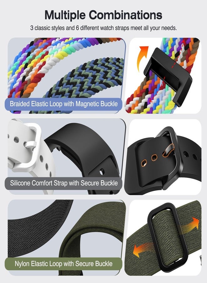 Tensea 6 Pack Bands Compatible with Samsung Galaxy Watch 8 40mm 44mm 8 Classic 46mm Band Accessories, Elastic Nylon Sport Loop Strap/Magnetic Braided Wristband/Soft Silicone Watchband for Men Women - Image 4