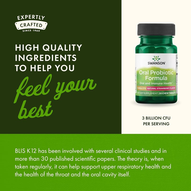 Swanson Oral Probiotic Formula  Oral and Immune System Health  Natural Strawberry Flavor 30 Chwbls - Image 5