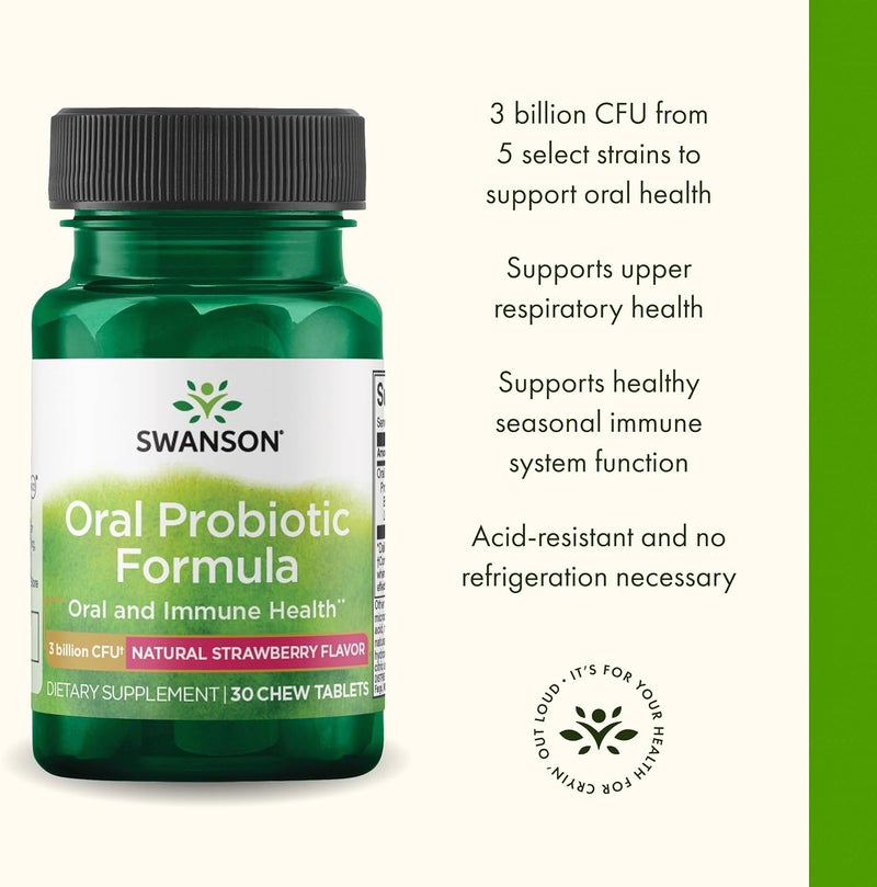 Swanson Oral Probiotic Formula  Oral and Immune System Health  Natural Strawberry Flavor 30 Chwbls - Image 4