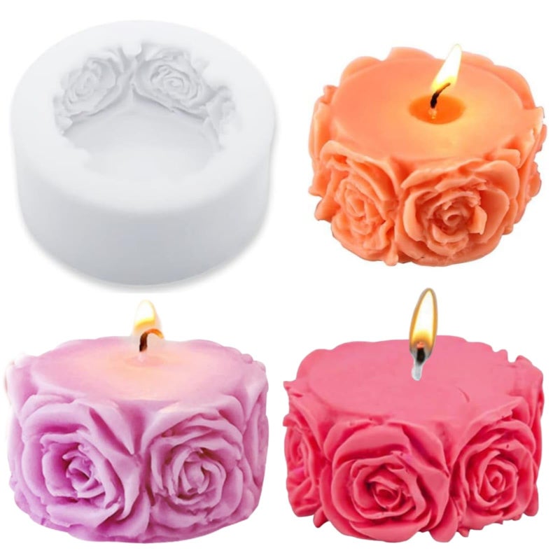 SOFTCREATO Rose Flower Column Candle Molds Valentine's Day Cylinder Round Peony Flower Petals Resin Casting Mold for Candle Making Resin Casting Silicone Mold for DIY Aromatherapy Candles, Wax, Soaps, Polymer Clay Making Polymer Clay Craft Plaster - Image 1