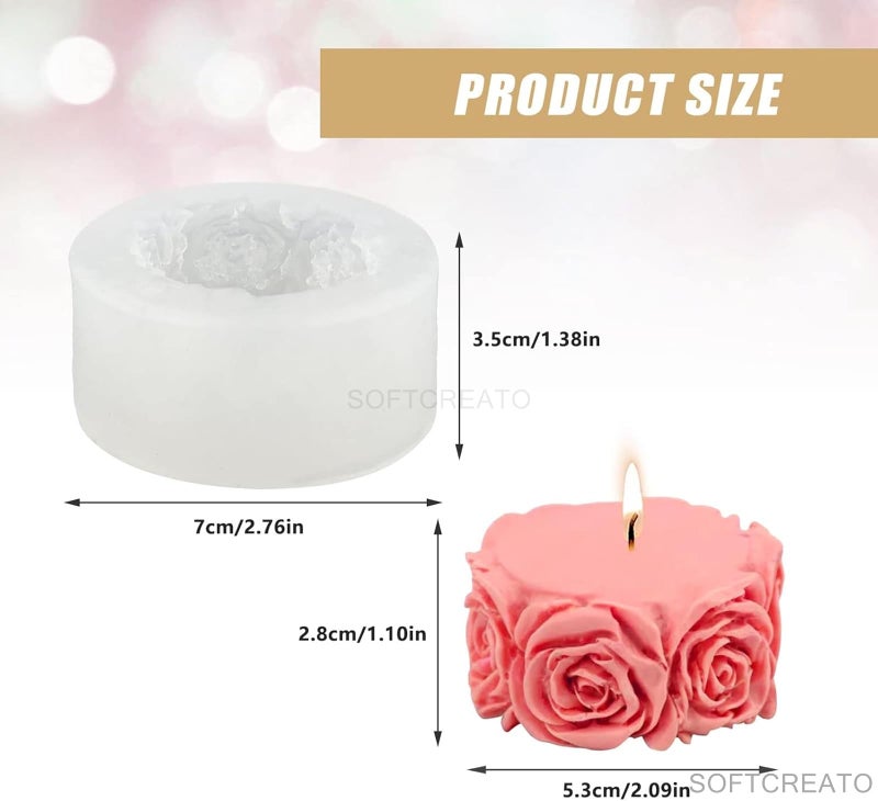 SOFTCREATO Rose Flower Column Candle Molds Valentine's Day Cylinder Round Peony Flower Petals Resin Casting Mold for Candle Making Resin Casting Silicone Mold for DIY Aromatherapy Candles, Wax, Soaps, Polymer Clay Making Polymer Clay Craft Plaster - Image 4