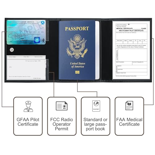 iSamzan Pilot Wallet Passport Holder Leather Pilot Passport Wallet Accessories Black Black - Image 3