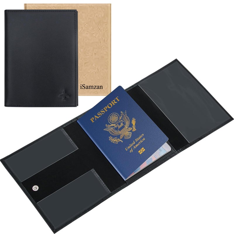 iSamzan Pilot Wallet Passport Holder Leather Pilot Passport Wallet Accessories Black Black - Image 2