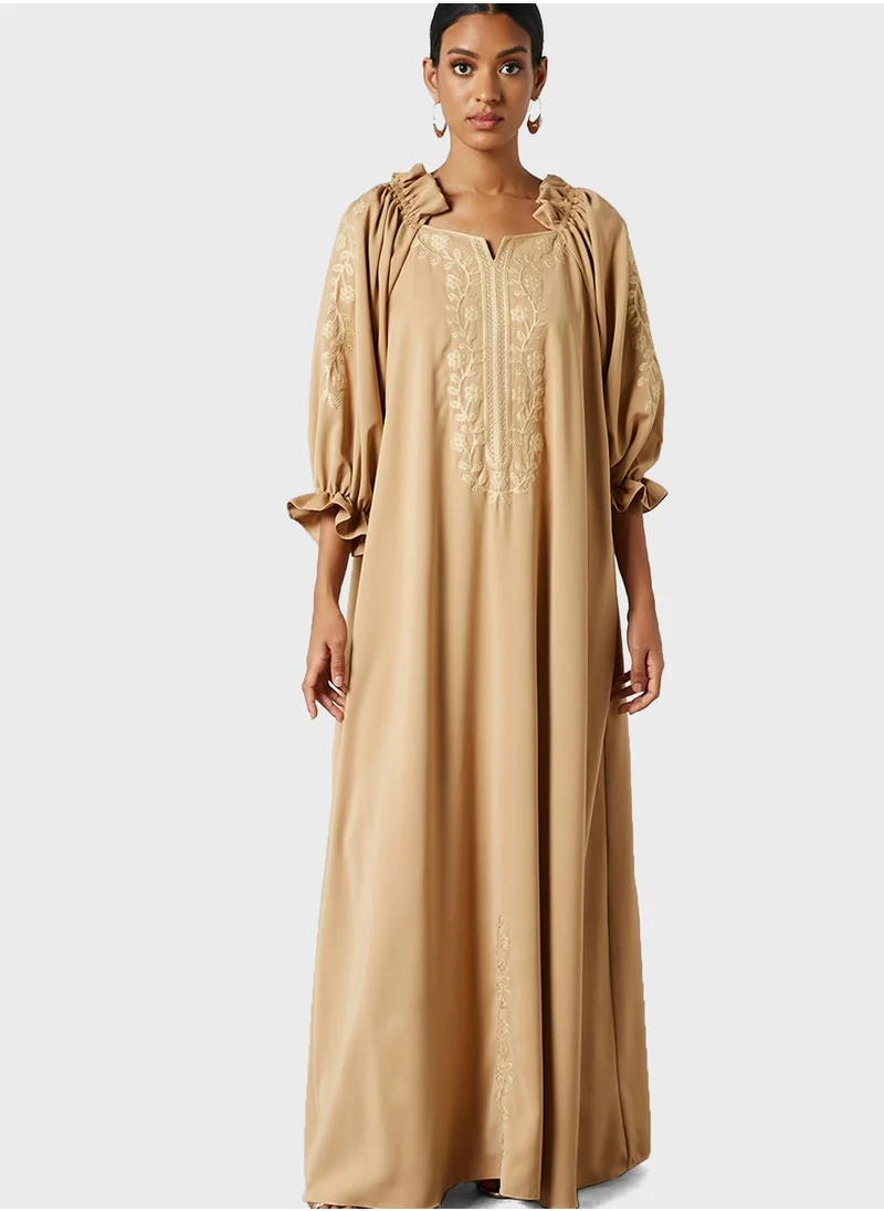 Coco Desert Ruffle Detail Front Tie Abaya