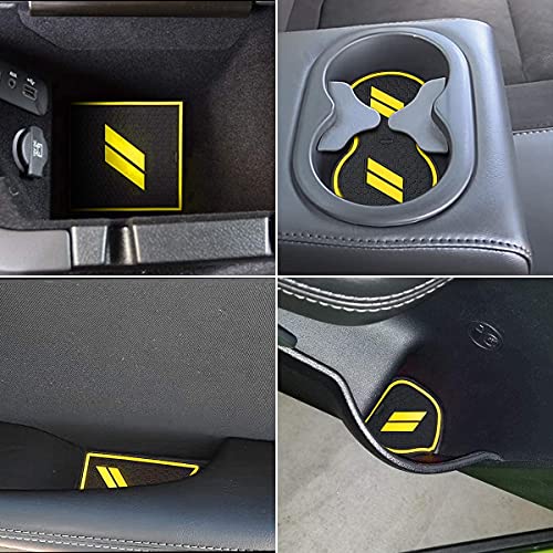 Auprite Anti Dust Mats for Dodge Challenger Accessories 2015 2016 2017 2018 2019 2020 2021 2022 2023,Custom Fits Cup Holder Liners Mats Door Pocket Center Console Liners, 11pcs/kit (Yellow) - Image 3