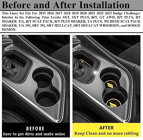 Auprite Anti Dust Mats for Dodge Challenger Accessories 2015 2016 2017 2018 2019 2020 2021 2022 2023,Custom Fits Cup Holder Liners Mats Door Pocket Center Console Liners, 11pcs/kit (Yellow) - Image 4
