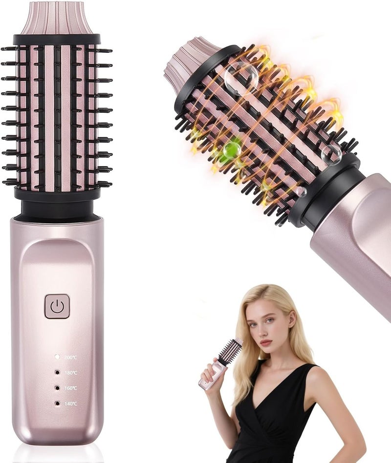 Cordless Hair Curler Brush with 4 Heat Settings - Portable Ionic Hot Air Styler - Image 1