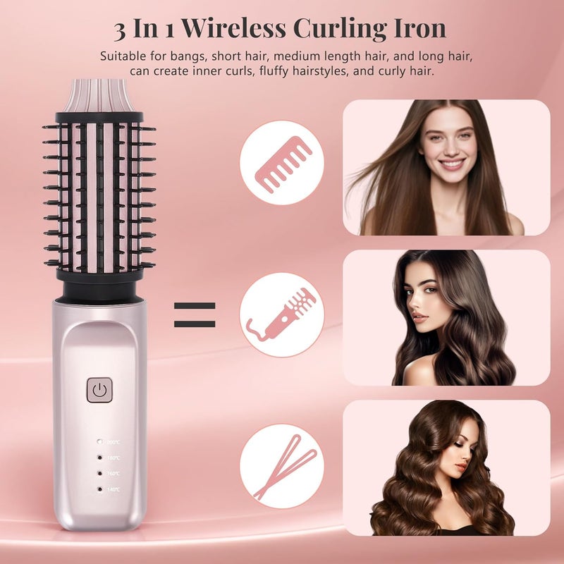 Cordless Hair Curler Brush with 4 Heat Settings - Portable Ionic Hot Air Styler - Image 3