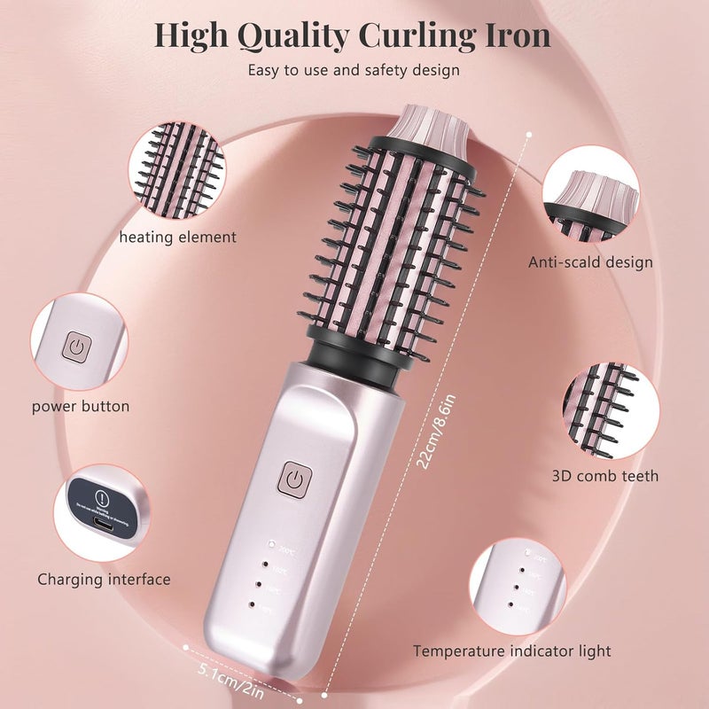 Cordless Hair Curler Brush with 4 Heat Settings - Portable Ionic Hot Air Styler - Image 2