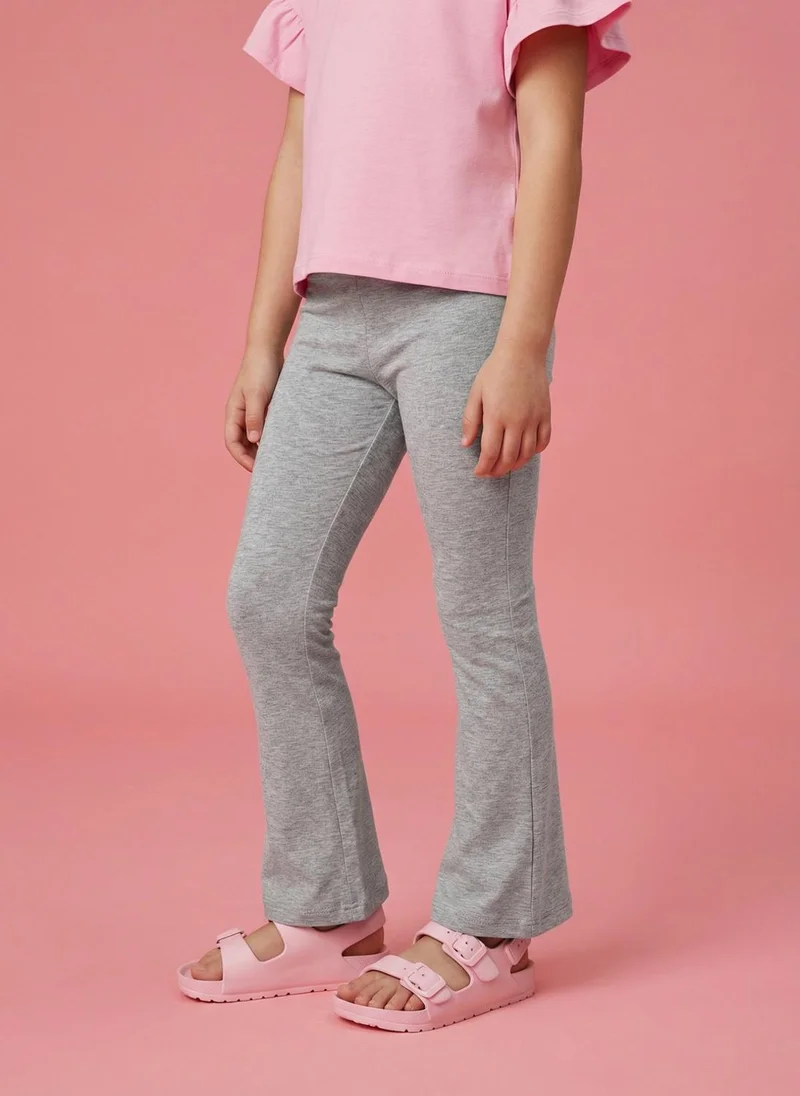 نوتيناتي Nautinati Girls' 100% Cotton Pack of 2 Flared Fit Solid Essentials Leggings