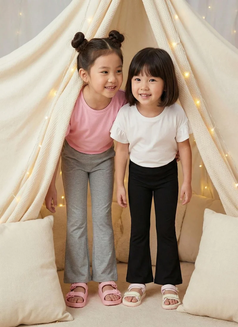 نوتيناتي Nautinati Girls' 100% Cotton Pack of 2 Flared Fit Solid Essentials Leggings