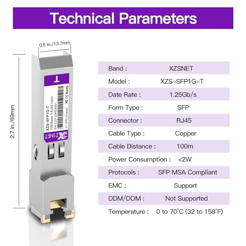 XZSNET 1000BASE-T SFP Transceiver, SFP to RJ45, 1.25G Copper SFP to Ethernet Module Compatible for Cisco GLC-T/SFP-GE-T, Ubiquiti UniFi UF-RJ45-1G, Mikrotik, Meraki, Netgear, D-Link and More, 1 Pack - Image 4
