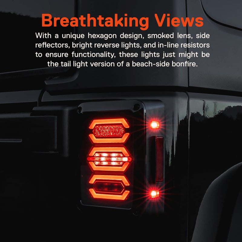 ONLINE LED STORE TRUE MODS LED Rear Tail Light Replacement for Jeep Wrangler [Hexagon Design] [Smoke Lens] [Plug n Play] LED Brake Light for Jeep Wrangler JK JKU Unlimited Accessories 2007-2018 - Image 3