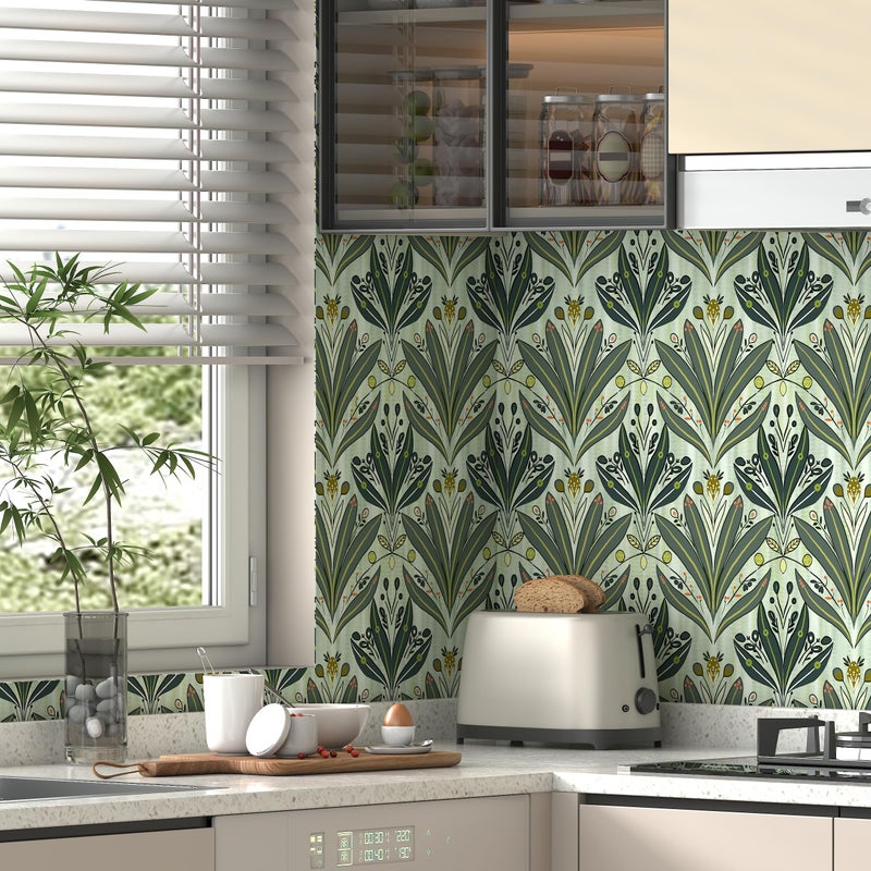 PeonyQueen Green Leaf Wallpaper Peel and Stick Wallpaper 17.3"x78.8" Modern Botanical Contact Paper for Cabinets Waterproof Self Adhesive Wall Paper Removable Wallpapers Decorative Neutral Wallpapers for Bedroom - Image 5