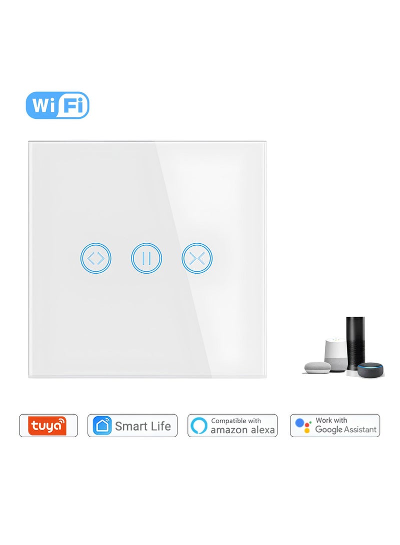 Smart WiFi Curtain Switch with Touch Glass Panel, Neutral Wire Required, Compatible with Alexa and Google Home, Touch & App Remote Control, Timing Function & Voice Control (White) - Image 2