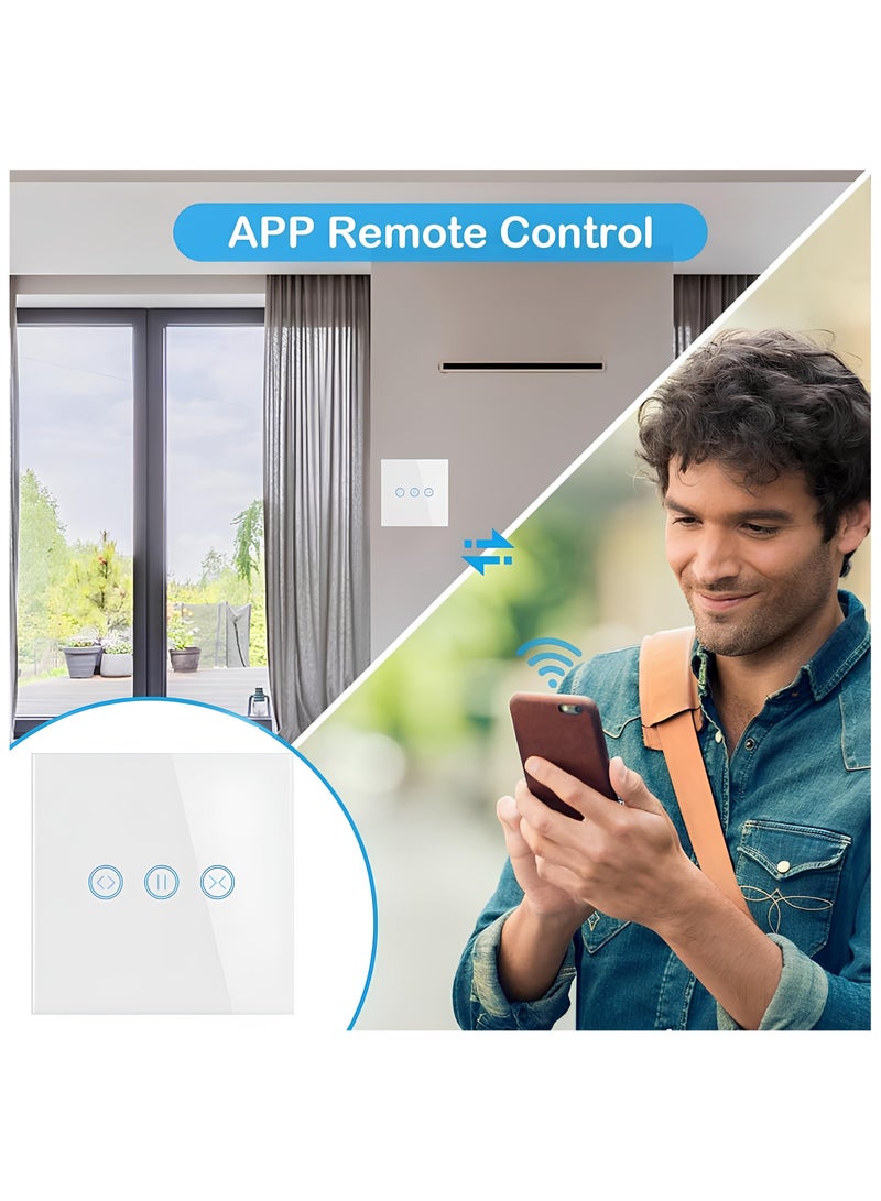 Smart WiFi Curtain Switch with Touch Glass Panel, Neutral Wire Required, Compatible with Alexa and Google Home, Touch & App Remote Control, Timing Function & Voice Control (White) - Image 5