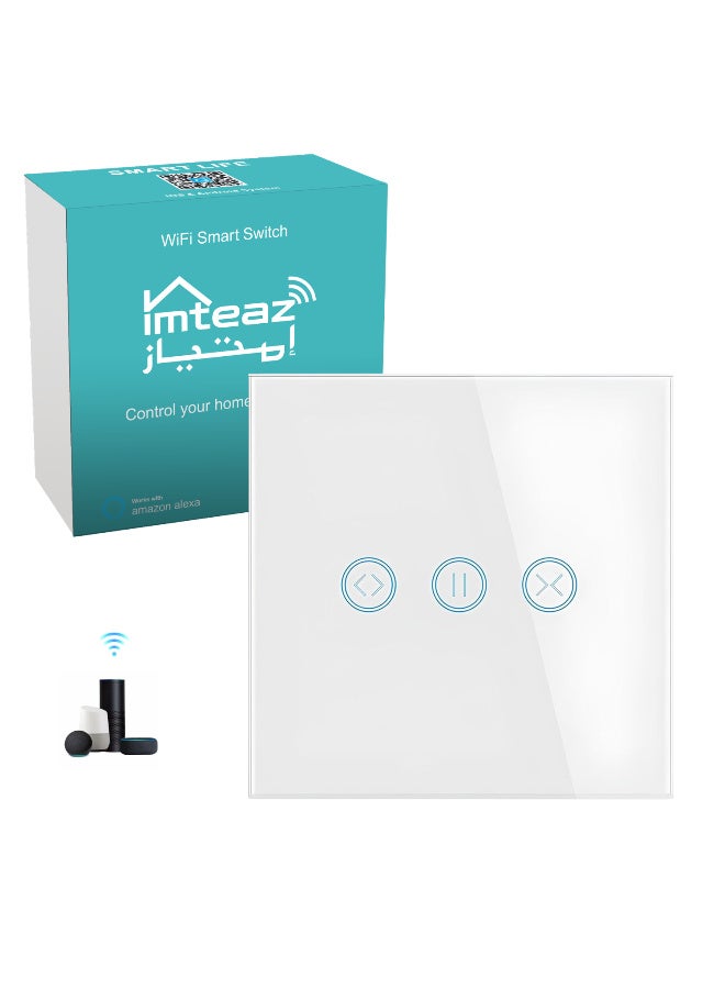 Imteaz Smart WiFi Curtain Switch with Touch Glass Panel, Neutral Wire Required, Compatible with Alexa and Google Home, Touch & App Remote Control, Timing Function & Voice Control (White) - Image 1