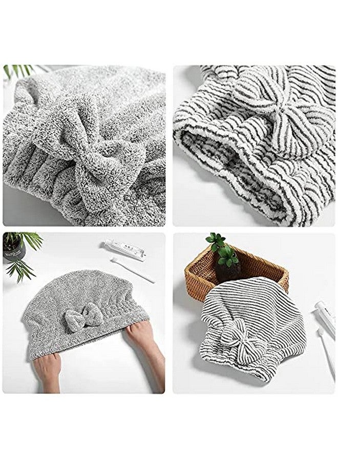 SportMore SportMore Microfiber Hair Towel Cap,Soft Absorbent Quick Drying Cap for Curly Thick Hair, Wrap Cap for Women Girls-Set of 2 Pcs (Stripe&Gray) - Image 3