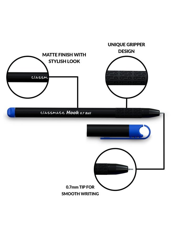 classmate Classmate Hook- Blue & Black Ball Pens (Pack of 25) |Smooth & Fast Writing Ball Pens|Unique Griper for Writing Comfort|Attractive Body Design for Boys & Girls|School & Office Stationery  - Image 3