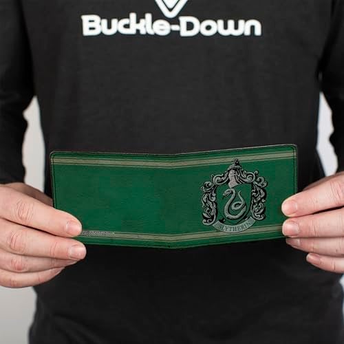Buckle Down Buckle-Down Men's PU Bifold Wallet-Slytherin Crest/Stripe6 Weathered Greens/Grays, Multicolor, 4.0" x 3.5" - Image 4