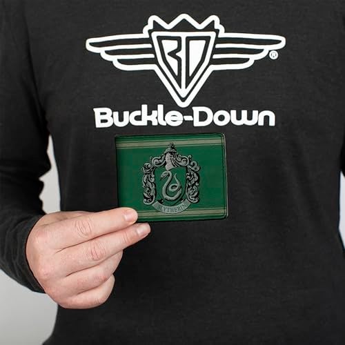 Buckle Down Buckle-Down Men's PU Bifold Wallet-Slytherin Crest/Stripe6 Weathered Greens/Grays, Multicolor, 4.0" x 3.5" - Image 3