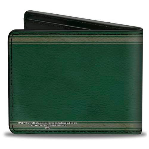 Buckle Down Buckle-Down Men's PU Bifold Wallet-Slytherin Crest/Stripe6 Weathered Greens/Grays, Multicolor, 4.0" x 3.5" - Image 2